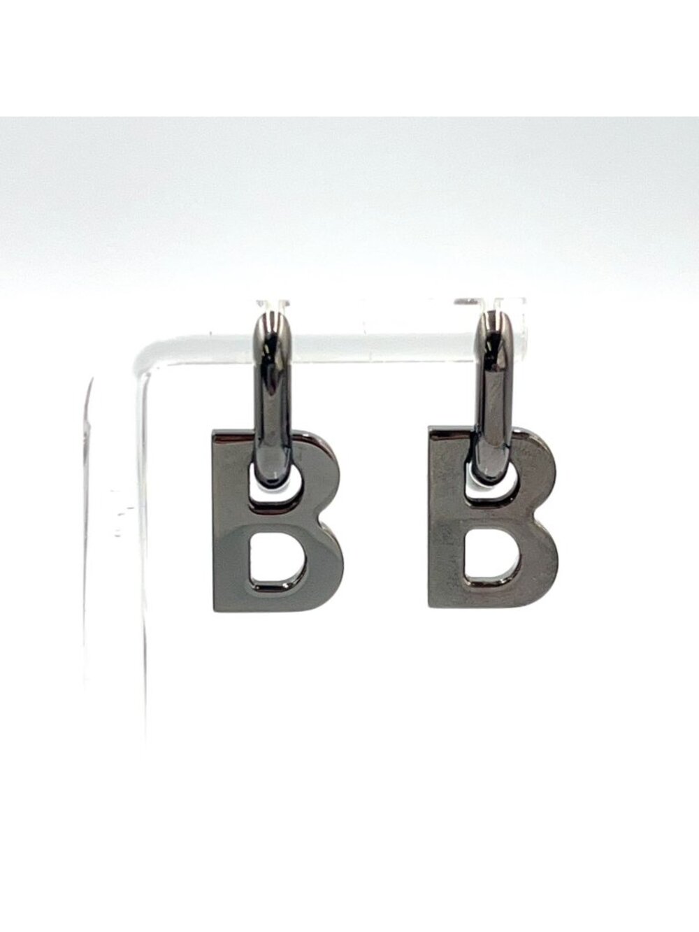 Balenciaga B Chain B Logo Hoop Drop Gunmetal Metal Silver Earrings